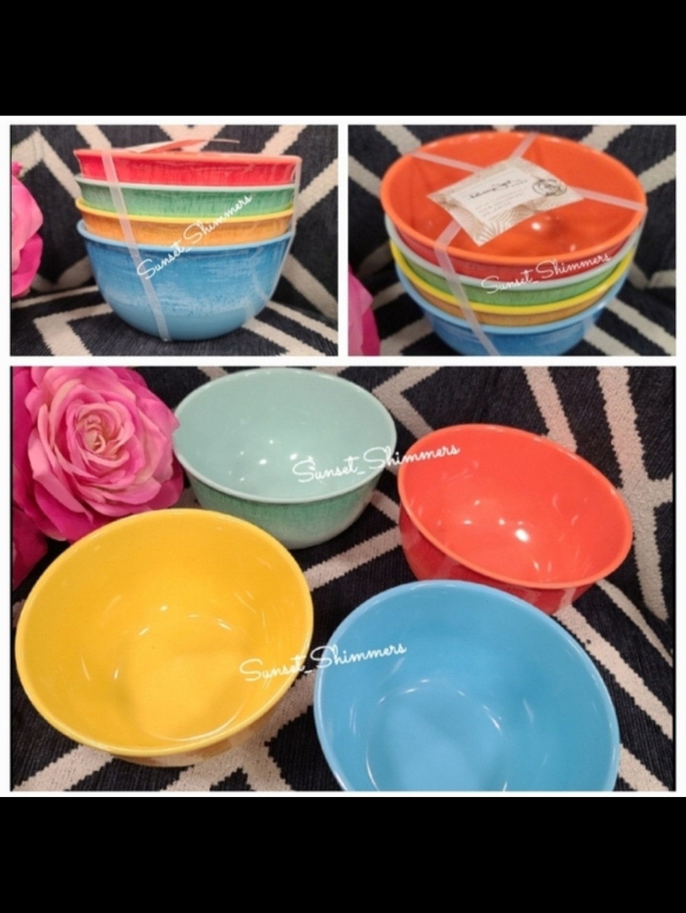 Set 4 Gorgeous Colorful Panama Jack Melamine Soup Salad Cereal Serving Bowls New